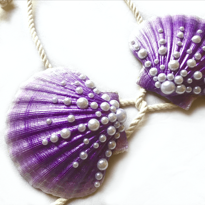 mermaid bra, mermaid top, clamkini, real sea shell top purple Ariel little mermaid bra cosplay