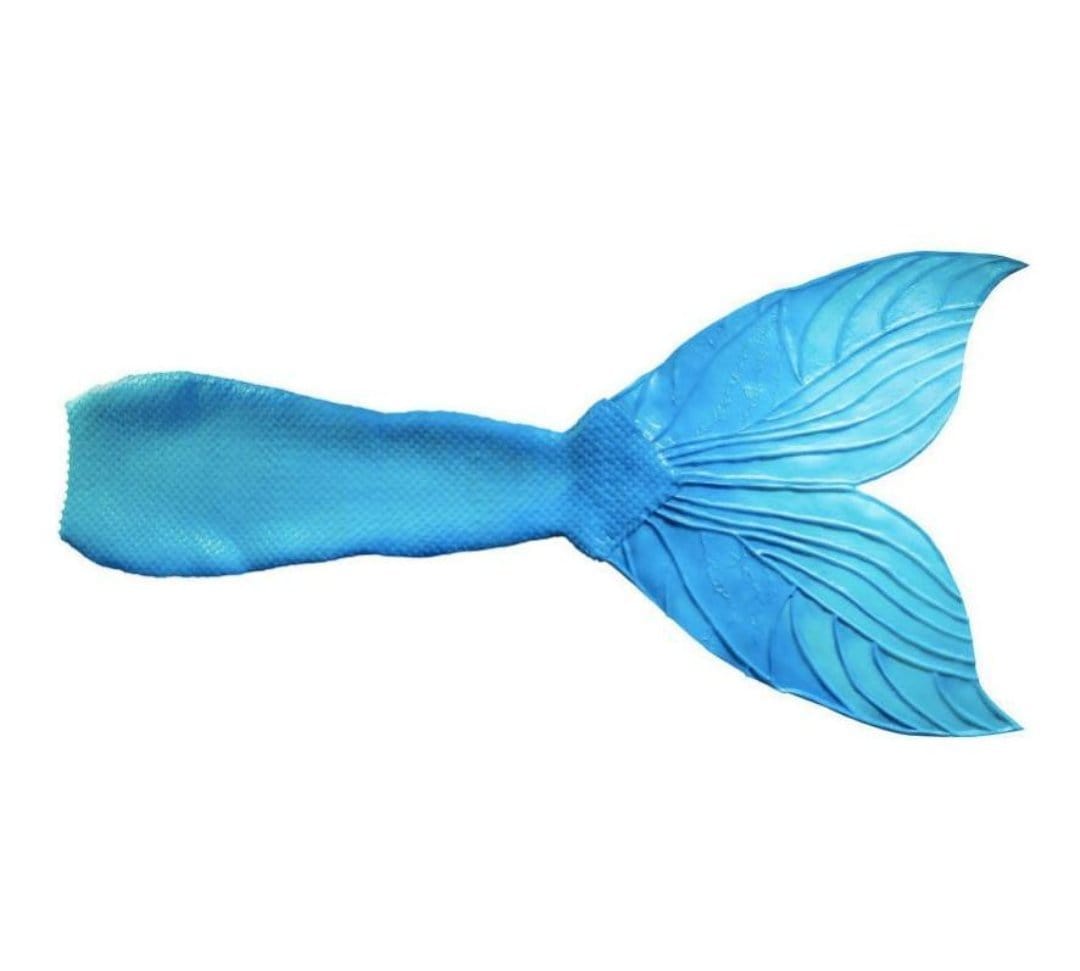 Blue silicone mermaid tail with smooth mermaid fin (fluke) design and no additional fins