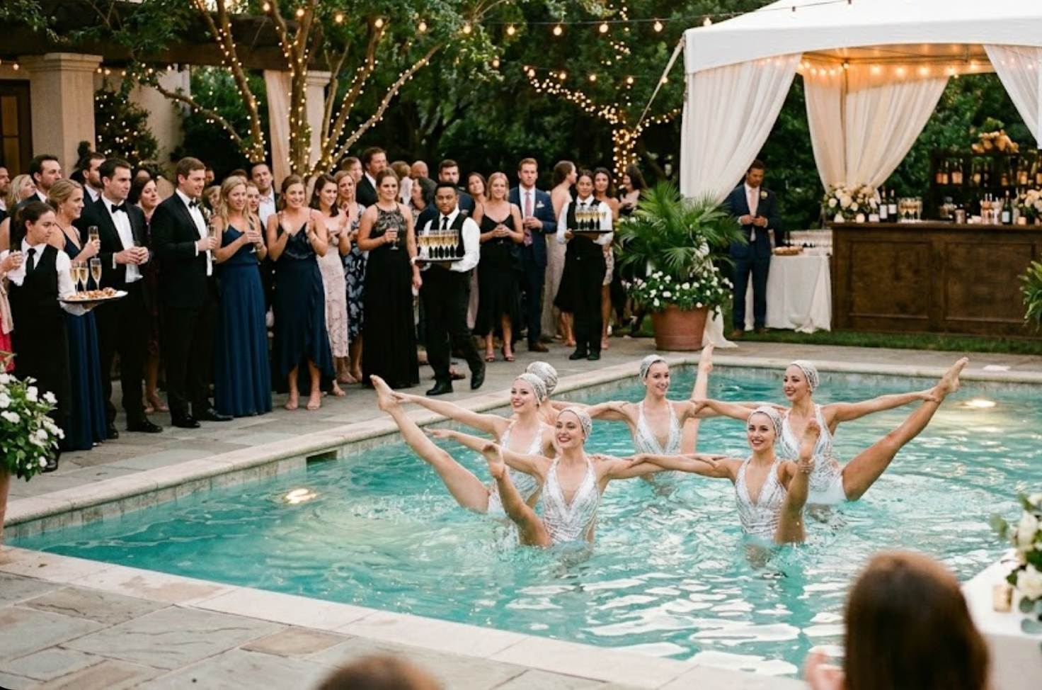 Synchronized swimmers performing at event in Seattle